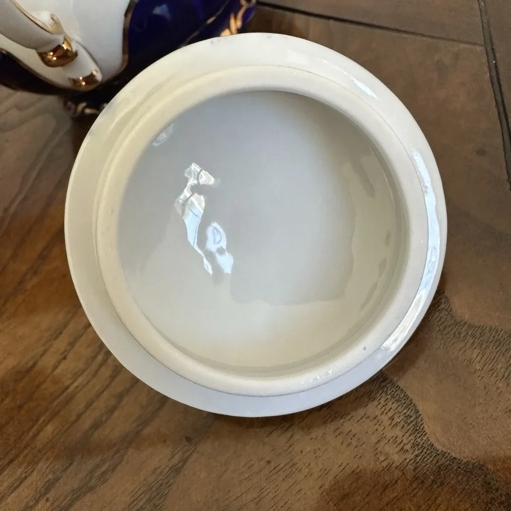 Zsolnay Hungary Pompadour III‎ Demitasse Sugar Bowl 4.25 Inch Blue 18kt Gilded